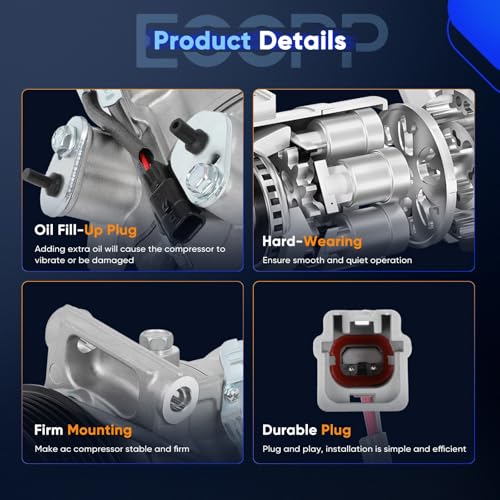 Image of ECCPP A /C Compressor Fit for INFINITI Q50 Q60 3.0L 2016-2021 | AC Compressor with Clutch Strong Cooling