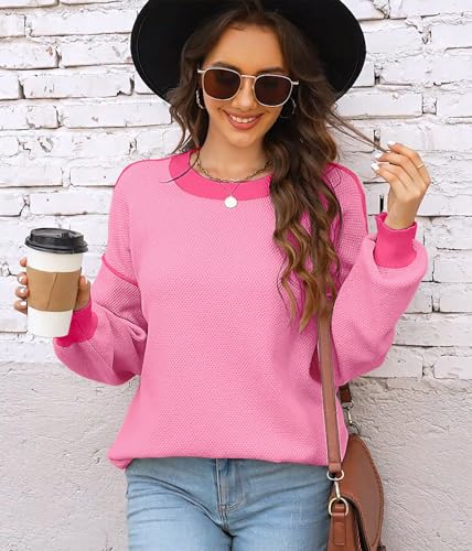 Image of Womens Sweaters Fall Fashion 2026 Color Block Oversized Pullover Knit Tops