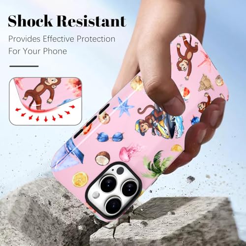 Image of Magnetic for iPhone 16 Pro Max Case [Compatible with Magsafe] Cute Summer Beach Monkeys Pattern Design, Full Body 2 in 1 Shockproof Scratch Resistant Protective Cover for Women Girl