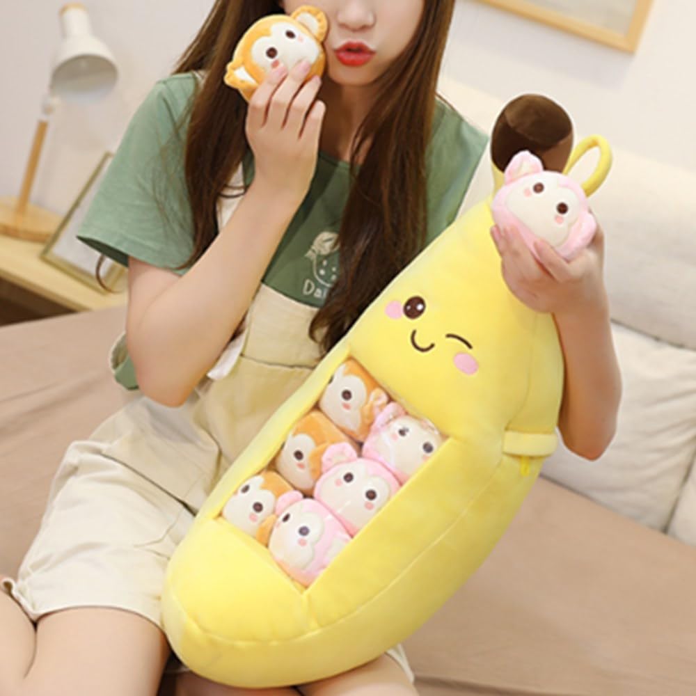 OUKEYI Banana Plush Pillow, Stuffed Toy, Removable Fluffy, Creative Gifts for Kids Kawaii Banana Plush Toy - Image 3
