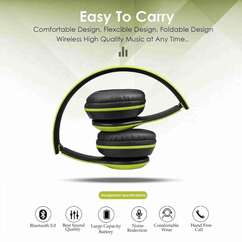 Image of Clokify Over-Ear Wireless Gaming Headphones, Bluetooth with Microphone with Long Battery Backup (Green)