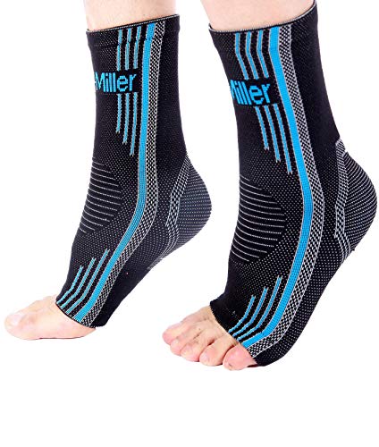Get Cheap Price Doc Miller Ankle Compression Sleeve For Achilles Tendonitis & Plantar Fasciitis Relief, Recover Sports Injury and foot Joint Swelling - 1 Pair XX-Large Blue Color 20-30 mmHg Toeless Foot Compression Sleeve