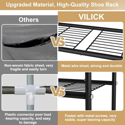 Image of VILICK 5 Tier Shoe Rack 33 inch Wide Metal Shoe Organizer Long Shoe Storage with 4 Side Hooks Sturdy Shoes Shelf for Closet, Front Door Entrance, Garage, Dorm, Black