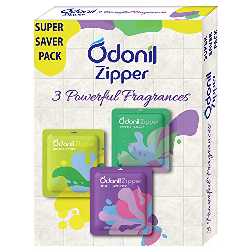 Odonil Bathroom Air Freshener Zipper Mix -30gm (10gm*3, Citrus, Jasmine,Lavender)