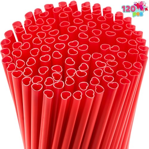 JOYIN 120 PCS Valentine Heart Shaped Red Straws, Reusable Drinking Cute Straw for Valentine Cocktail Party, Birthday Party, Bridal Shower, Wedding Supplies