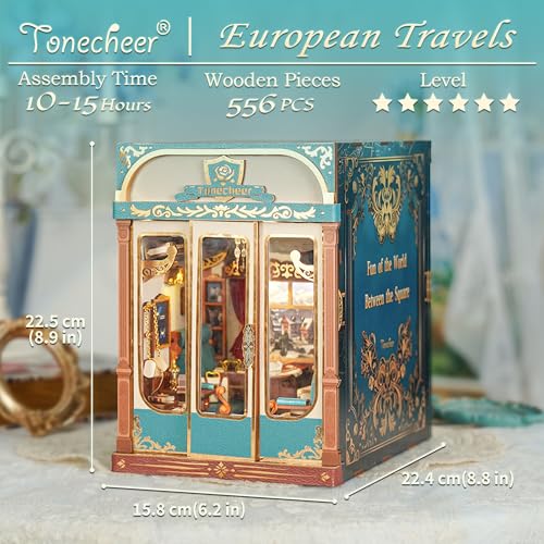 Image of Tonecheer DIY Book Nook Kit for Adults, Miniature Infinity Train Cabin European Vintage Carriage Model, Wooden 3D Puzzle Dollhouse Booknook Decorative Bookend Gifts (European Travels)