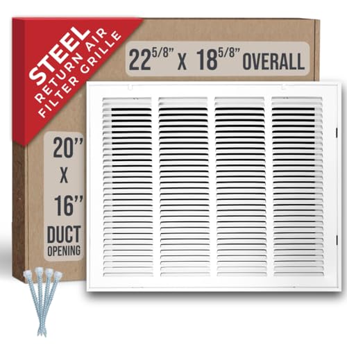 Image of Fits 20x16 Duct Opening | Steel Return Air Filter Grille by Handua [Removable Door] for 1-inch Filters | Vent Cover Grill | White | HVAC Cold Air Intake Grille | Out Dim: 22 5 /8 inchW X 18 5 /8 inchH
