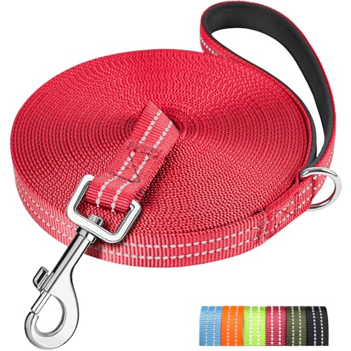 X XBEN Guinzaglio Addestramento per Cani Resistente e Leggero, Lunghina per Cane 15 Metri, Guinzaglio per Cani Con Impugnatura Comfort e fibbia a D, per Tutti i Cani per Allenamento, Corsa，Rosso