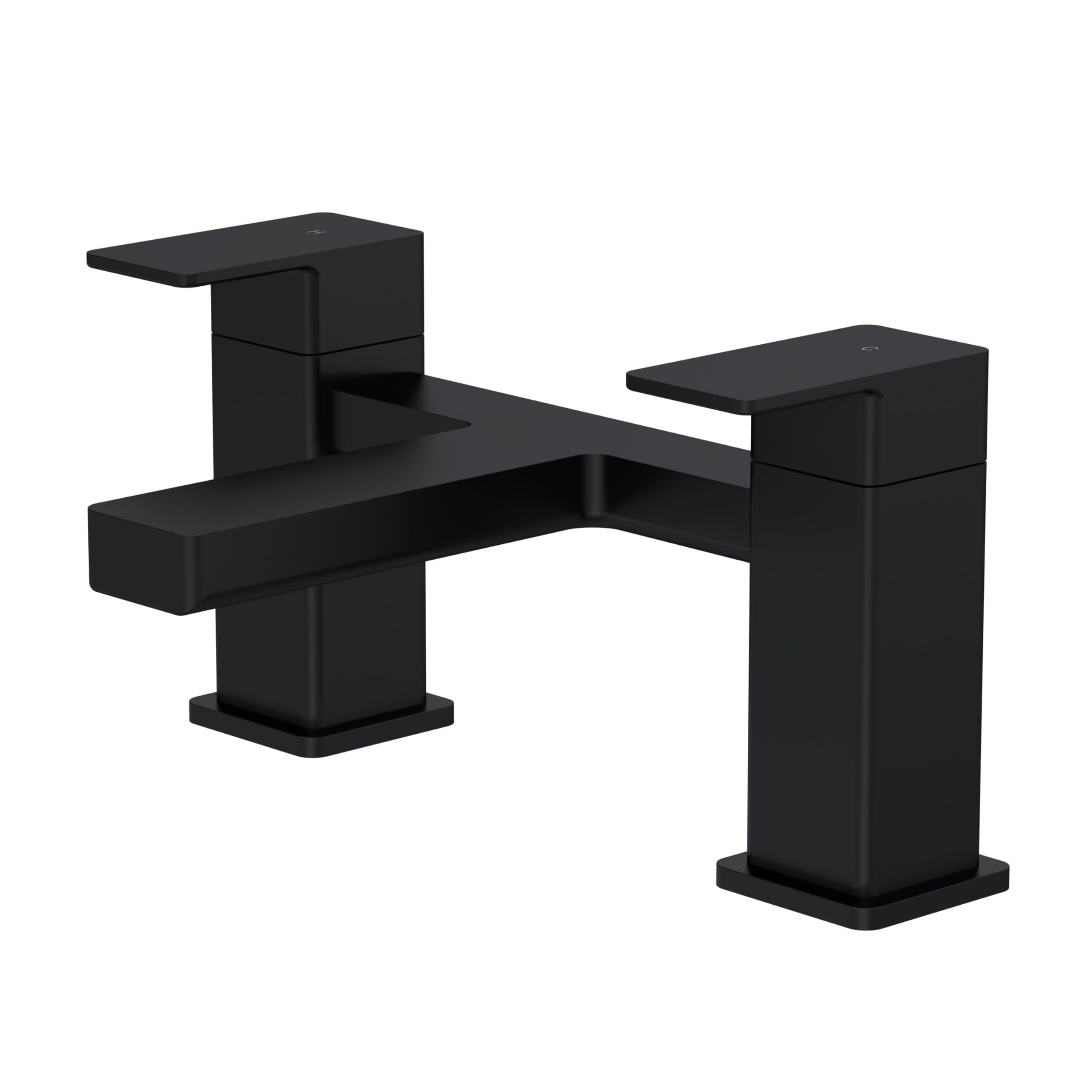 Balterley Bath Filler Tap, Deck Mounted Bathroom Tap Mixer Filler with Dual Lever Handles, Square Body Bathroom Taps, Flat Square Spout Waterfall Bath Mixer Taps - 228 x 152 x 120 mm (Matt Black)