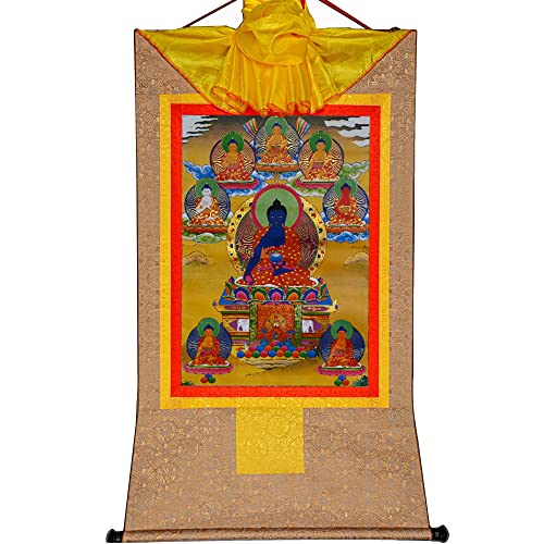 Gandhanra Thangka Tibetano,Thangka Budista,Ocho formas de Bhaisajyaguru,Buda de la Medicina,Thangka Para Colorear,Tapiz de Buda tibetano,Budismo Pintura de desplazamiento,Zen Decoracion meditación Cover
