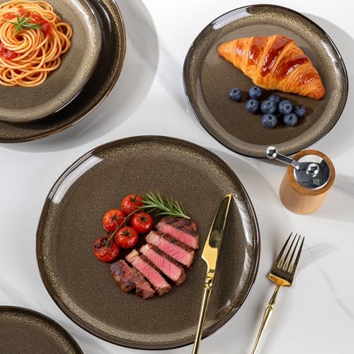 Image of AmorArc Ceramic Dinnerware Sets for 4, 12Pcs Plates and Bowls Sets Dishes | Stoneware Handmade Reactive Glaze Dinner Set, Highly Scratch Resistant | Dishwasher & Microwave Safe Dishware