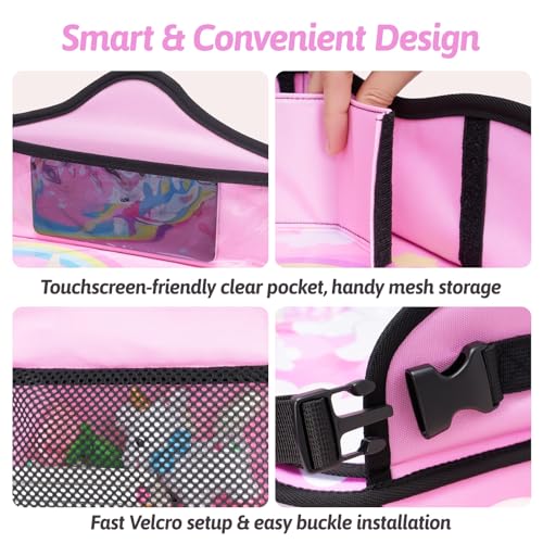 Image of OUOZZZ Kids Travel Tray for Car, Girl's Safety Seat Table | Weight-Relief Strap, Non-Skid Silicone Base, Waterproof Dining /Craft Mat, Carseat /Airplane Lap Desk