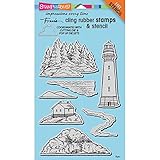 STAMPENDOUS CRS5098 Rubber Stamp Set, Build a Lighthouse W/Template Stamp Set Build Lighthouse W/Template
