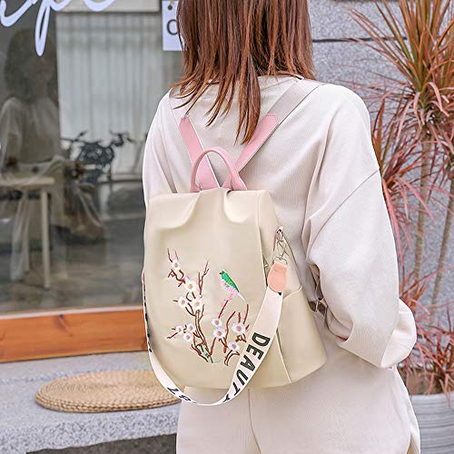 Mochila antifurto oxford flor bordado urbanity impermeável Bege