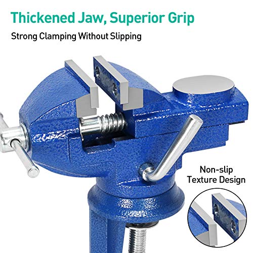 Universal 3 Inch Table Vise, 360° Rotating Swivel Base Bench Vise Heavy Duty Woodworking Clamps Home Vise Clamp-On Vise Movable Work Bench Vise For Woodworking, Blue