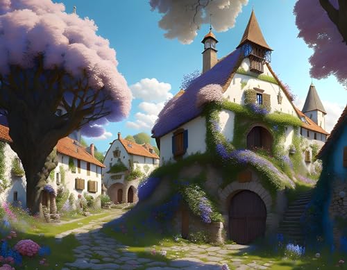 Poster mural sur toile de village médiéval pour une déco de salon authentique