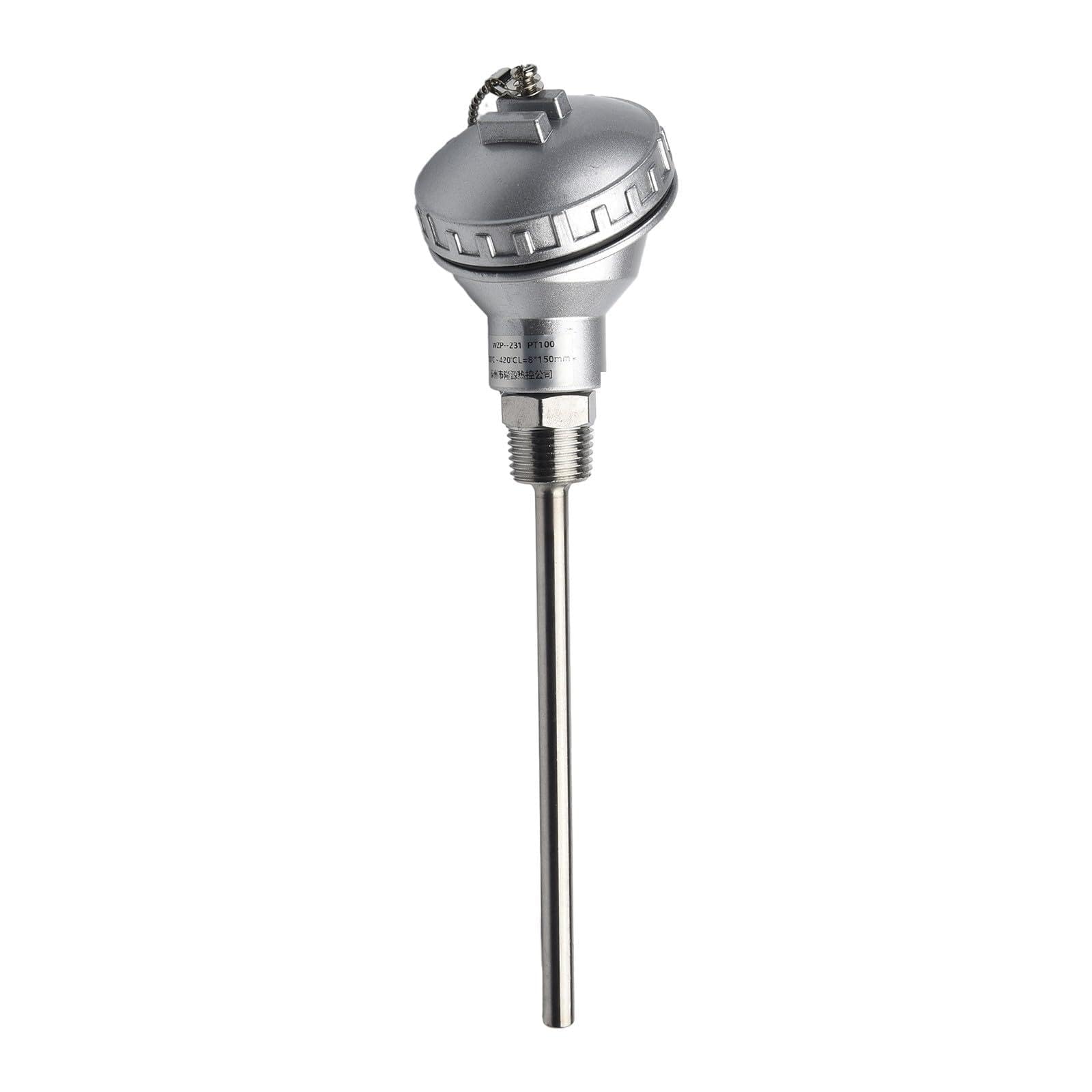 RTD PT100 Temperature Sensor Probe with 1/2" NPT Thread, 304 Stainless Steel, -200 to 420°C Range, Compatible with Temperature Controllers (50mm Pipe Length, Silver)
