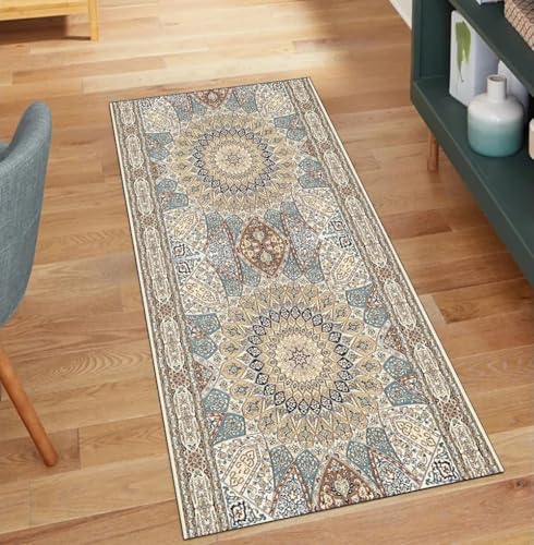 Alfombra larga bohemia beige de 120x150 cm lavable para el pasillo de casa 2