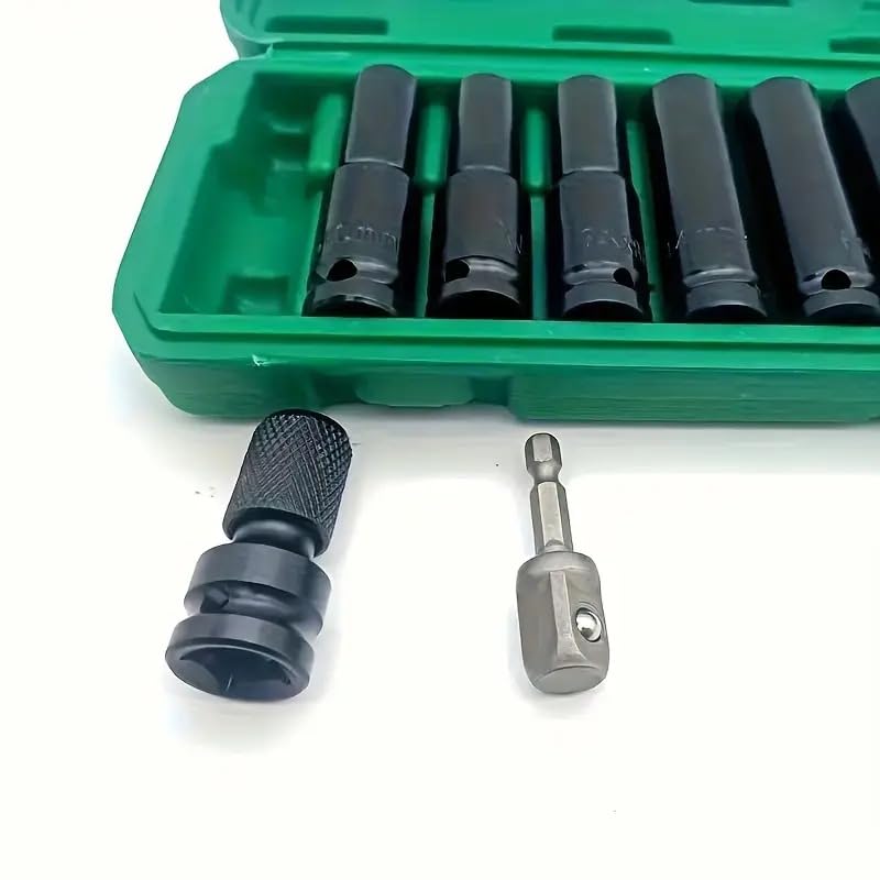 Image of 11 Pieces 1 /2-Inch Square Drive 78mm Deep Impact Socket Hex Set, 6-Point Standard Metric Sizes CR-V Steel 10mm to 24mm (11 in 1 impact socket set)