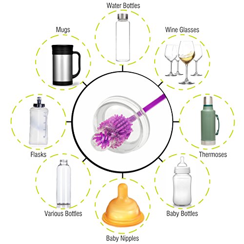A-Brush Silicone Bottle Brush Cleaner BPA Free - Long Handle Baby Bottle Nipple Brush Ideal for Glass & Plastic Water Bottles Tumblers (Purple Small 9.5") - Thumbnail 6