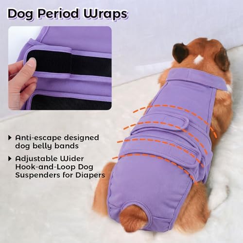 Image of QBLEEV Dog Diapers with Suspenders, Female Escape-Proof Full Body Dog Period Diapers Overalls, Reusable Washable Sanitary Panties for Heat Cycle & Incontinence, Doggie Underwear Onesie with Tail Hole