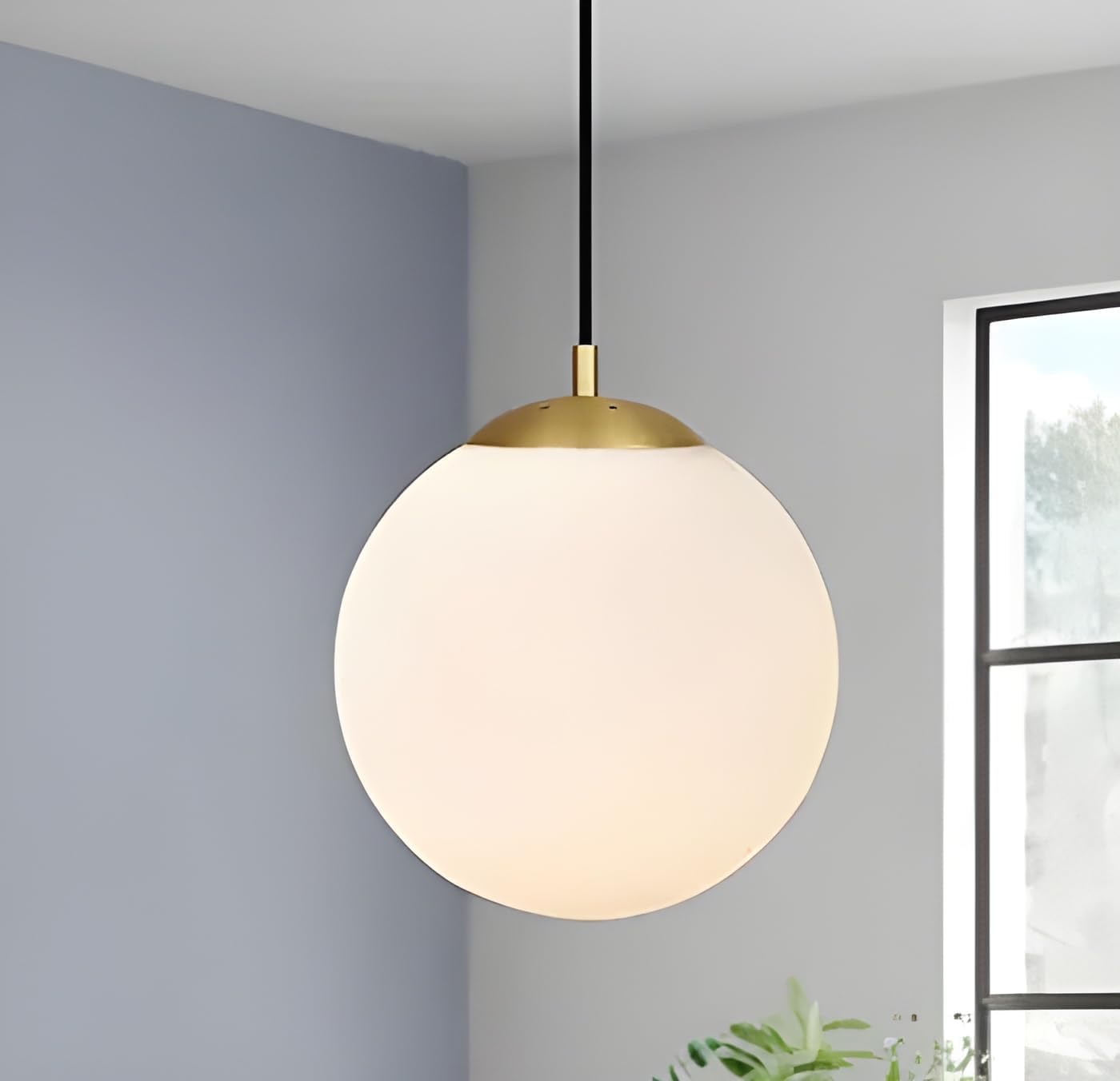 Golden Metal & Glass Hanging Pendant Light | Ball-Shaped Dome Pendant for Living Room, Bedroom & Dining Areas | Elegant Decorative Ceiling Lamp with E27 Bulb Holder (Bulb Not Included)-image-34