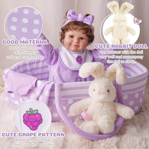 Babeside 13131 5 Pcs Reborn Baby Doll Bassinet For 17-22 Inch Baby Dolls, Soft Baby Doll Crib Bed Accessories Fit Newborn Baby Doll Girl thumb #3