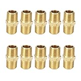 Joytube 10 Pcs Brass Pipe fittings, 1/4' x 1/4' NPT Male Hex Nipple adapter coupler