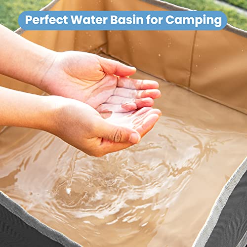 COSTWAY 2 PCS Folding Picnic Tables, Fabric Camping Tables with Large Storage Sink, Side Pockets, Carry Bag & Anti-skid Feet, Portable Ice Bucket Tables for Hiking Fishing Beach - Image 9