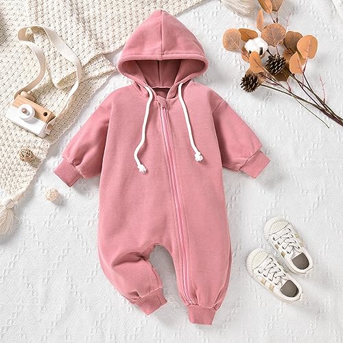 Unutiylo Unisex Baby Boys Girls Long Sleeve Infant Baby Zipper Hooded Jumpsuits Romper Loose Outfit Clothes4