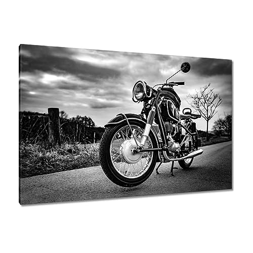 Tableau moto classique imprimé sur toile 120 x 80 cm : finition premium salon