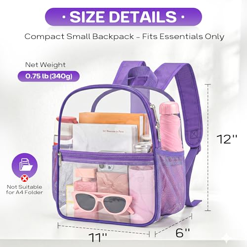 Image of Oraben Clear Backpack for Stadium Events Stadium Backpack 12x6x12 Clear Bag | 0.4mm Thick PVC, Durable Material,2 Side Pockets,Great for Park, Festivals, Sporting Events and Daily Use