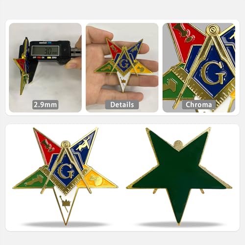 Image of Freemason Five-Point Star Badge for Car - Masonic Pentagram Car Emblem - Freemason Badge with Compass and Square Symbol - Ideal Masonic Gifts for Men & Women - Ideal for Decoration or Display
