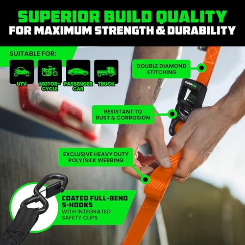 Image of Rhino USA Heavy Duty Ratchet Tie Downs (4-Pack) - 1.6in x 8ft, 5,000lb