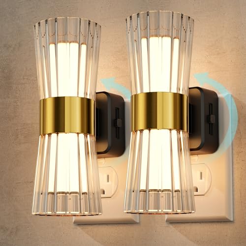 Image of Briignite Night Light Plug into Wall, 2 Pack, 320 Rotation Night Light with Dusk to Dawn Light Sensor, Soft White 3000K, 0-100LM Adjustable Brightness for Use in Bedroom, Hallway