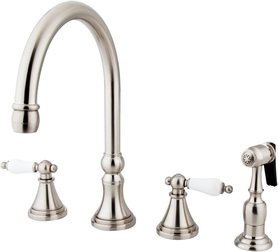 Kingston Brass Elements of Design ES2798ALBS Governor 8' to 16' Widespread Kitchen Faucet with Brass Sprayer, 8-1/4', Brushed Nickel
