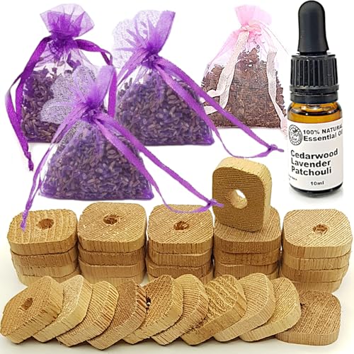 Moth Repellent for Wardrobes Anti Moths Cedarwood Rings Lavender & Patchouli Bags Premium Oil 100% Natural (Medium L)