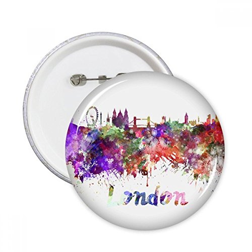 Badge rond Londres avec illustration aquarelle pour vêtement - Lot de 5 pins M multicolores
