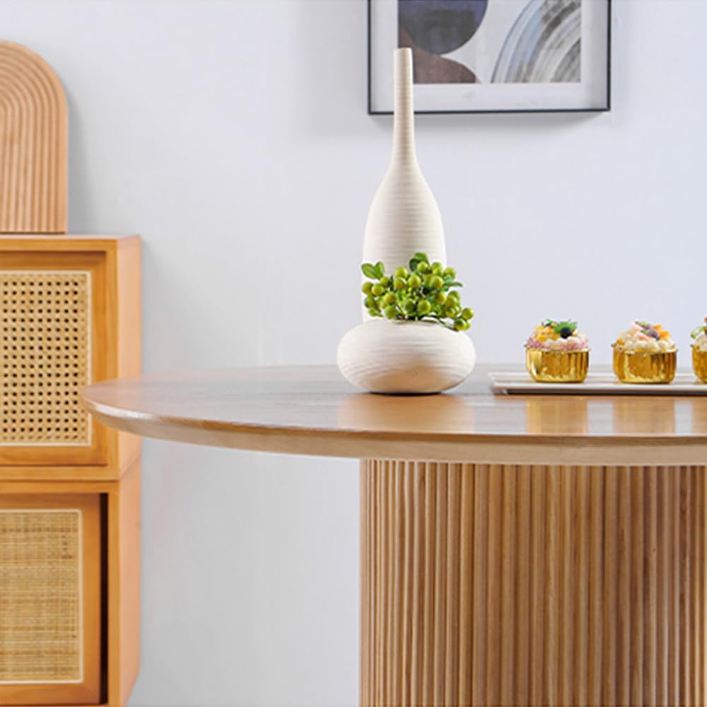 Office Computer Desk Natural Pine Wood Pedestal Dining Table, Fluted Dining Table Round, Fashion Kitchen Table Restaurant Furniture Coffee Table (Rock Board,40" L×40" W×30" H)