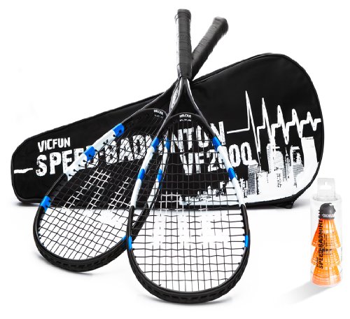 VICFUN Speed Badminton 2000 Set, blau inkl. Tragetasche und 3 Shock-Bällen