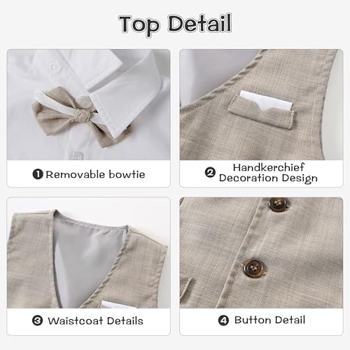 Image of Volunboy Baby Boys Summer Suits Short Sleeve Wedding Ring Bearer Outfits 4Pcs Graduation Dress Vest Shirt Bowtie Shorts Set