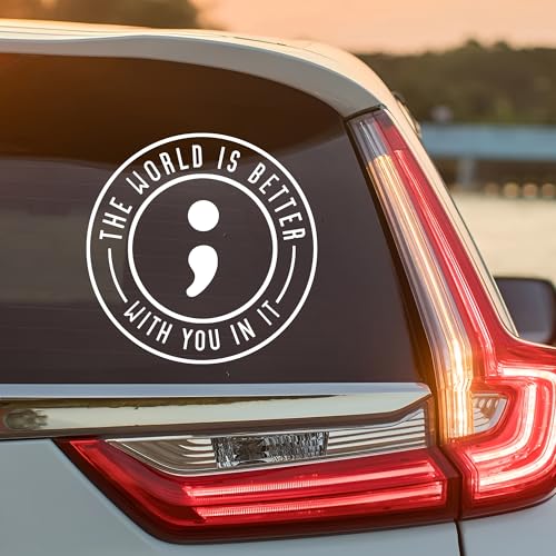 Image of The World Is Better With You In It Car Decal Introverted, Autistic Sticker for Car Window Bumper Truck Mental Health Positive Decals Vinyl Waterproof 6 Inches Car Accessories Stickers Gift for Mom Dad