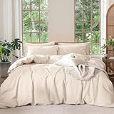Boqingzhu Bettwäsche 135x200 cm Ägyptische Baumwolle Perkal Natur Hell Beige Einfarbig Weich Atmungsaktiv Bettwäsche Set Einzelbett Baumwoll Bettbezug 135 x 200 und Kissenbezug mit Reißverschluss