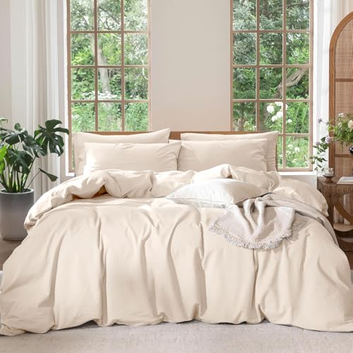 Boqingzhu Bettwäsche 135x200 cm Ägyptische Baumwolle Perkal Natur Hell Beige Einfarbig Weich Atmungsaktiv Bettwäsche Set Einzelbett Baumwoll Bettbezug 135 x 200 und Kissenbezug mit Reißverschluss