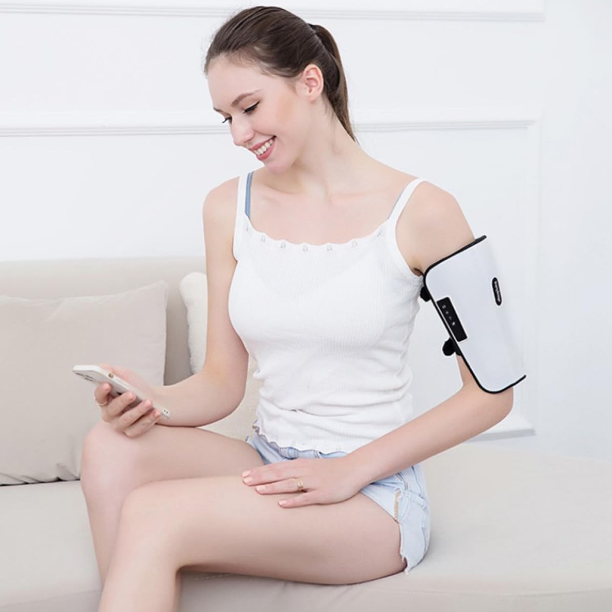 Masajeador de Brazos y Piernas Eléctrico Blanco Función de Mejorar la Circulación, Material Abs, Batería 800mah, Adecuado para Uso en Casa y Relajación Muscular