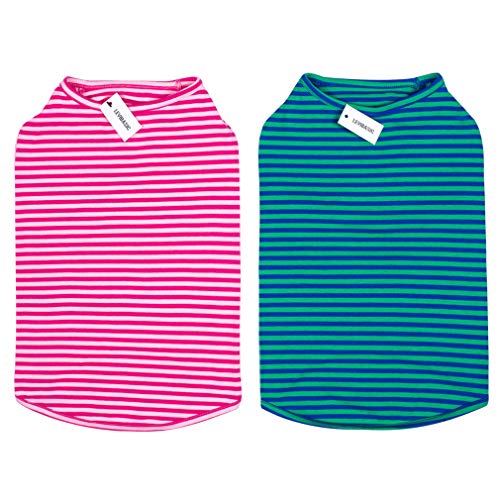 Dog Shirts Cotton Striped T-Shirts, Breathable Basic Vest for Puppy and Cat, Super Soft Stretchable Doggy Tee Tank Top Sleeveless, Fashion & Cute Color for Boys and Girls (XL, Pink+Green)