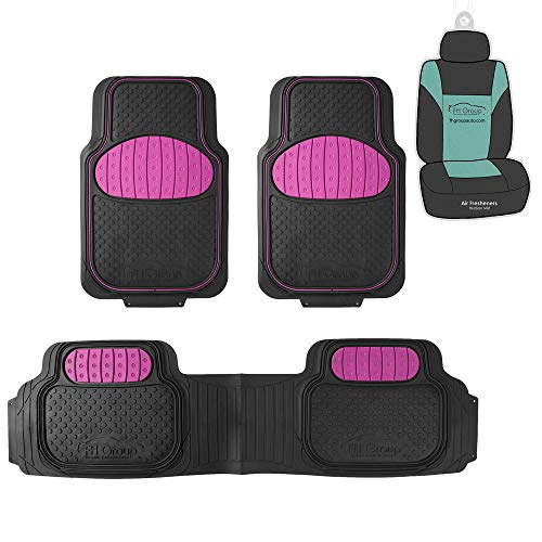 FH Group Automotive Floor Mats -Full Rubber Pink Set Touchdown Floor Mats, Universal Fit with Combo Small Car Seat, Trimmable and Heavy-Duty Floor Mats, Climaproof™ Floor Mats for Most Seda and SUV