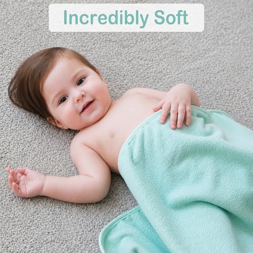 Image of Viviland Baby Towels and Baby Wash Cloths Set Hooded Baby Towels Baby Wipes Absorbent Bath Face Towels Burp Cloths or Face Towels for Girl Boy 6-Pack Size 28 x 28 Inch(Green Bear)