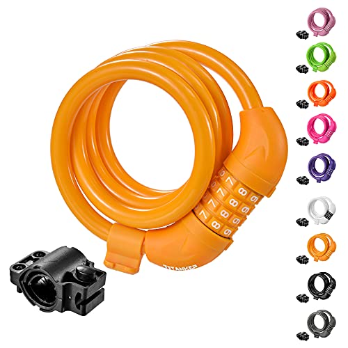 Titanker 4ft Resettable Combination Bike Cable Lock - Secure Coiled Lock for Bicycles