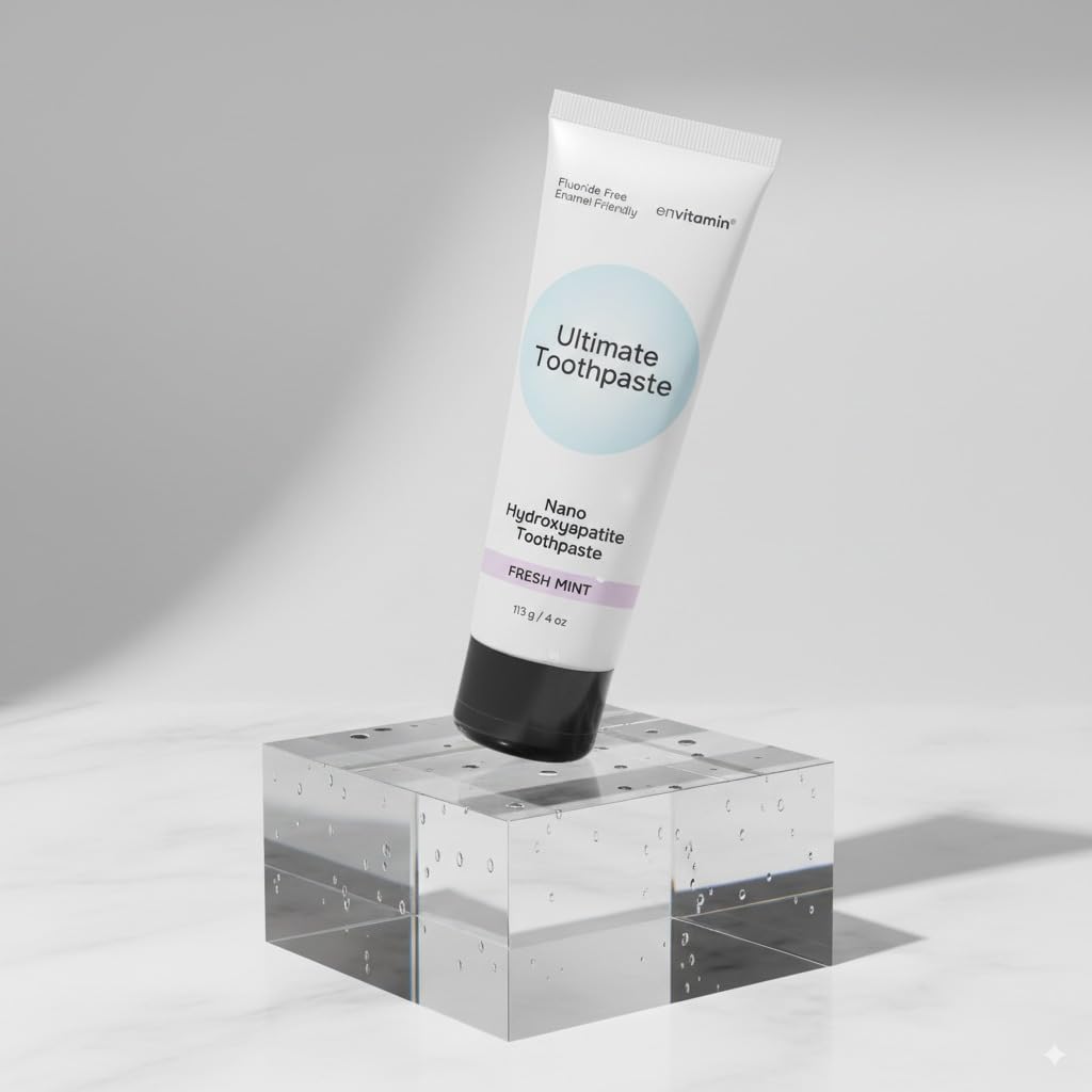 envitamin Dentifricio nano idrossiapatite senza fluoro per rimineralizzare smalto e sollievo sensibile, sbiancante, antiplacca, senza SLS, menta fresca, 113,4 g (3 tubetti, menta fresca)